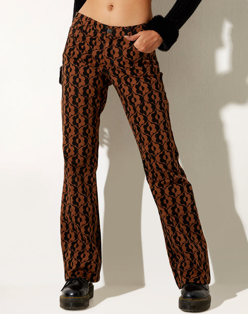 Image of Jopan Flare Trouser in Wavy Flower Brown