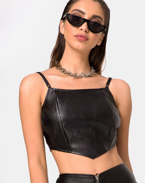 Justine Top in Vegan Leather Black