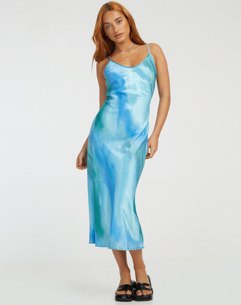 image of Juvina Midi Dress in Satin Watercolour Tosca