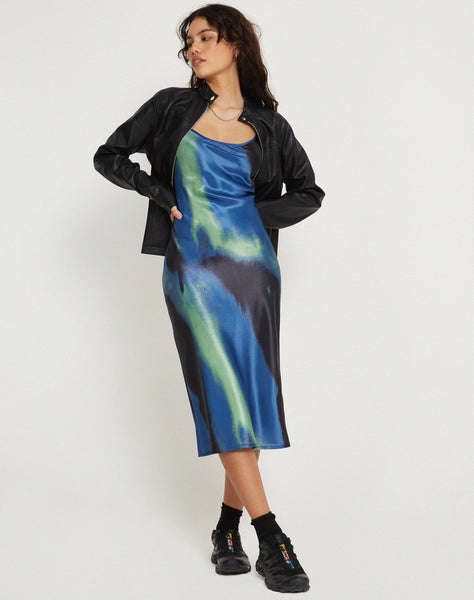 image of Juvina Midi Dress in Satin Watercolour Navy