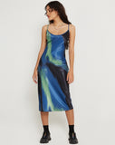 image of Juvina Midi Dress in Satin Watercolour Navy