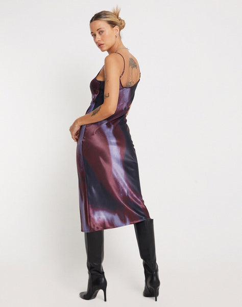 Image of Juvina Midi Dress in Satin Watercolour Plum