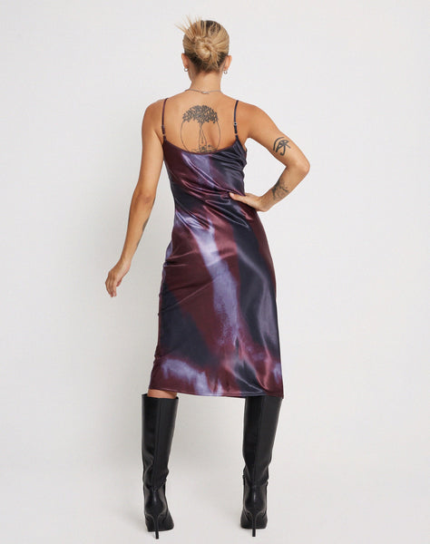 Image of Juvina Midi Dress in Satin Watercolour Plum