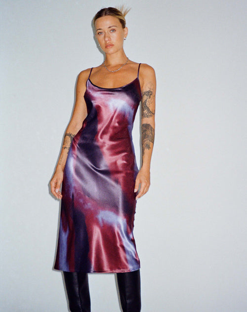 Image of Juvina Midi Dress in Satin Watercolour Plum