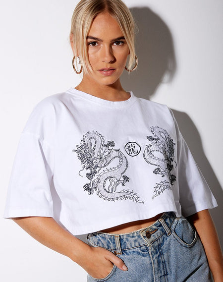 Georgi Cropped Tee in Black and Mint Dragon Placement