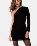 Kaido One Shoulder Bodycon Dress in Velvet Diamond Black