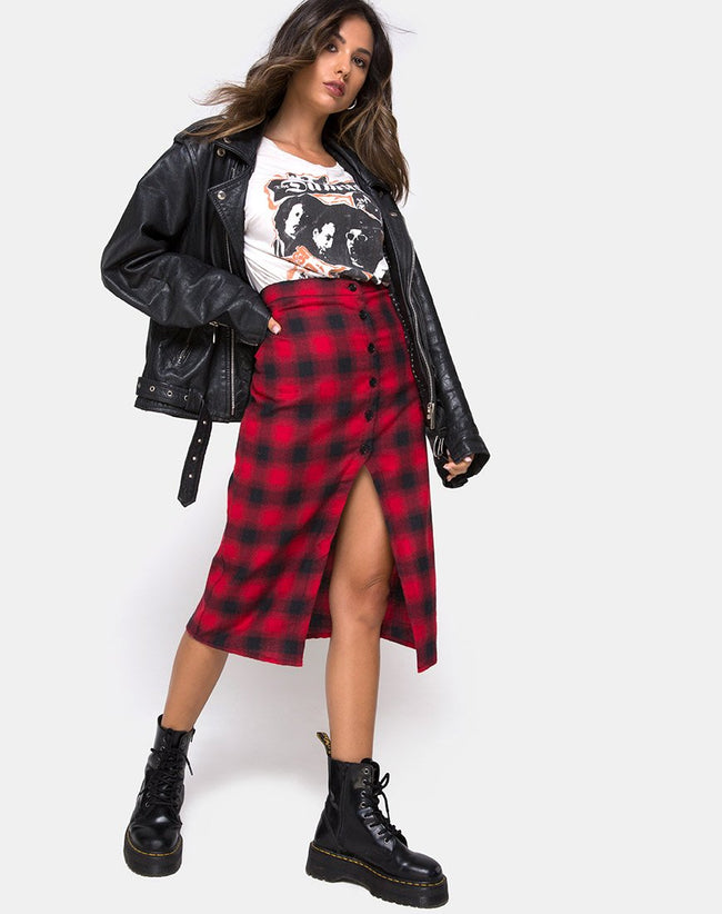 Kaisa Midi Skirt in Plaid Red and Black