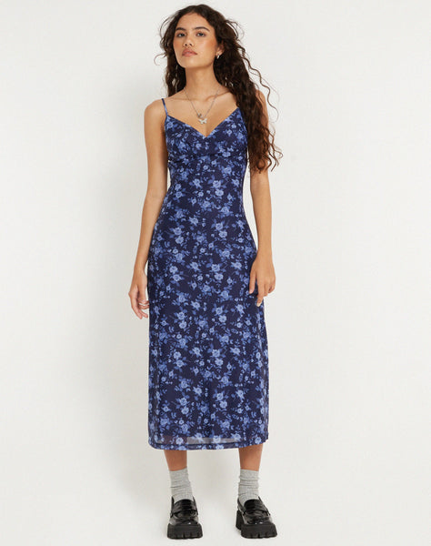 image of Kalana Printed Midi Dress in Pretty Floral Navy