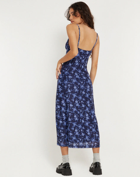 image of Kalana Printed Midi Dress in Pretty Floral Navy