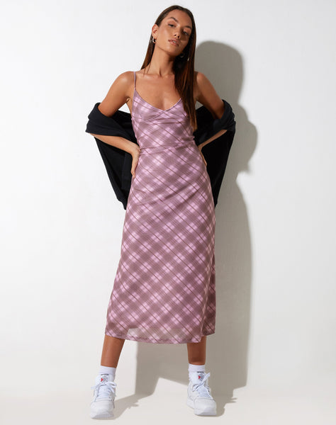 IMAGE OF Kalana Maxi Dress in Pink Blurred Check