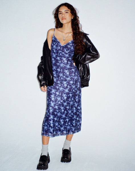 image of Kalana Printed Midi Dress in Pretty Floral Navy