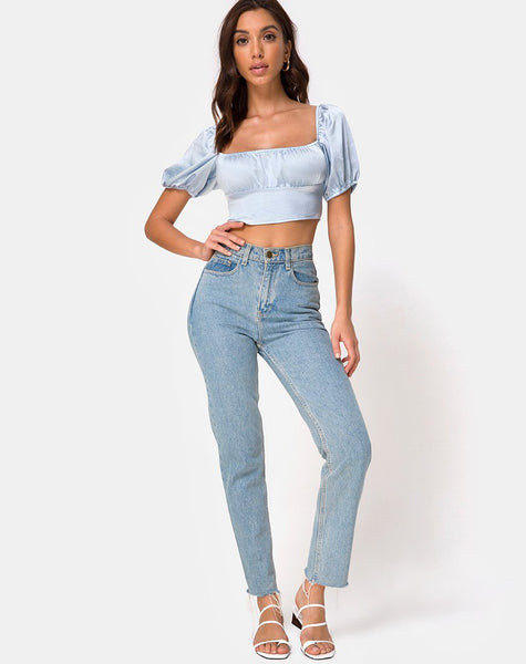 Kalua Crop Top in Satin Powder Blue