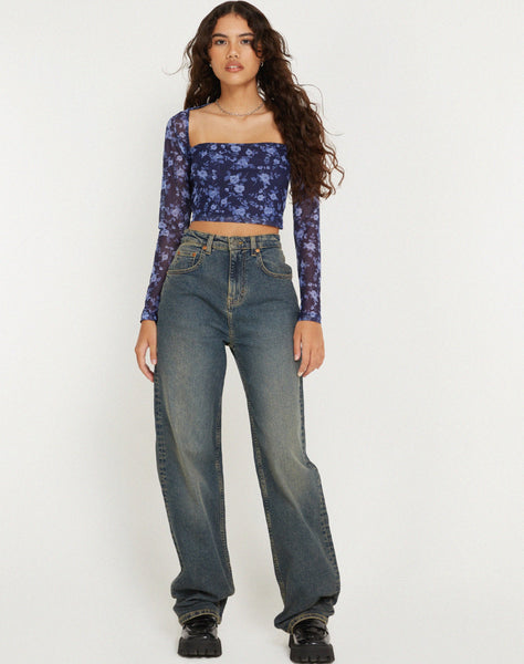 image of Kalula Printed Long Sleeve Top in Pretty Floral Navy