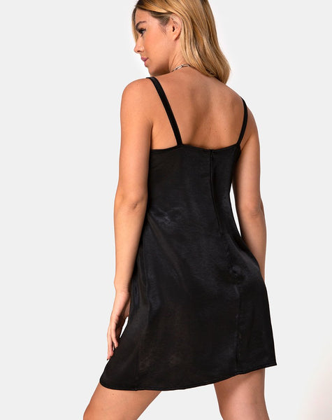 Kamalia Slip Dress in Satin Black