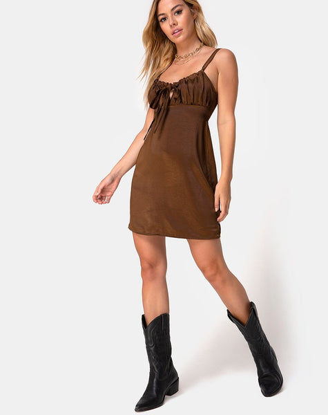 Kamalia Slip Dress in Satin Brown