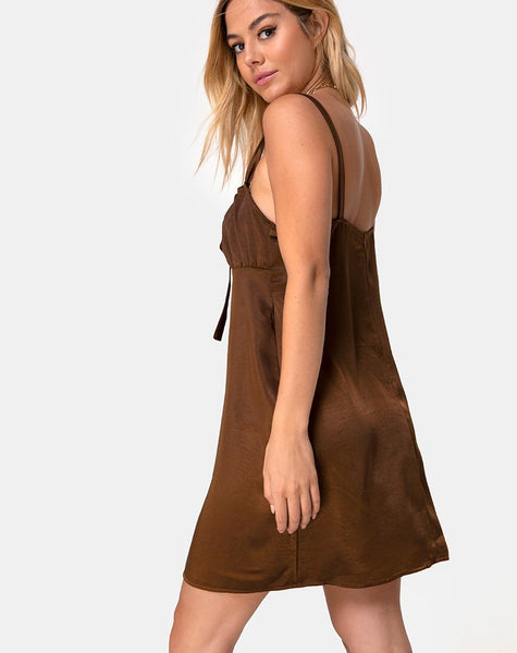 Kamalia Slip Dress in Satin Brown