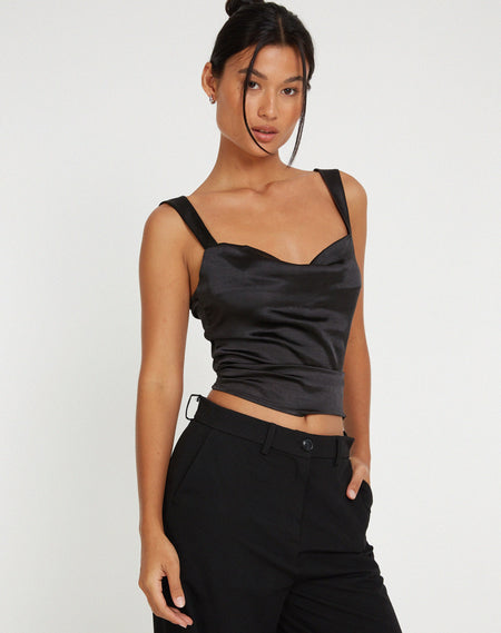 Timbis Strappy Top in Satin Black