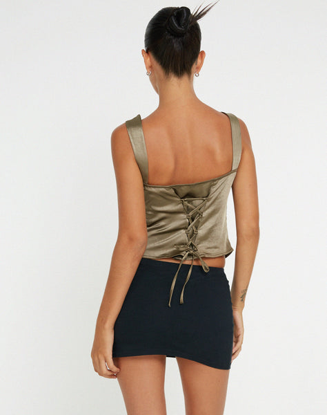 IMAGE OF Kanaya Top in Satin Dark OliveKanaya Top in Satin Dark Olive