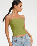 image of Kansa Corset Top in Pear Green with White Stitch