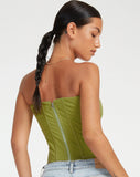 image of Kansa Corset Top in Pear Green with White Stitch