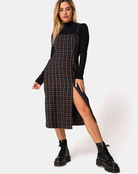 Kaoya Midi Dress in Check Black and Orange