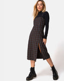 Kaoya Midi Dress in Check Black and Orange