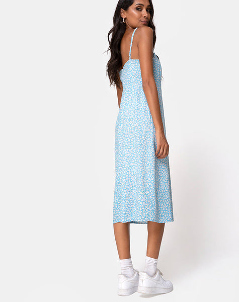 Image of Kaoya Midi Dress in Ditsy Rose Blue