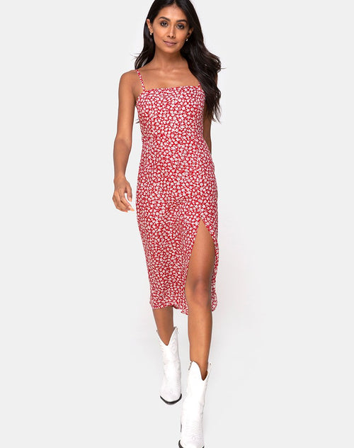 Kaoya Midi Dress in Ditsy Rose Red