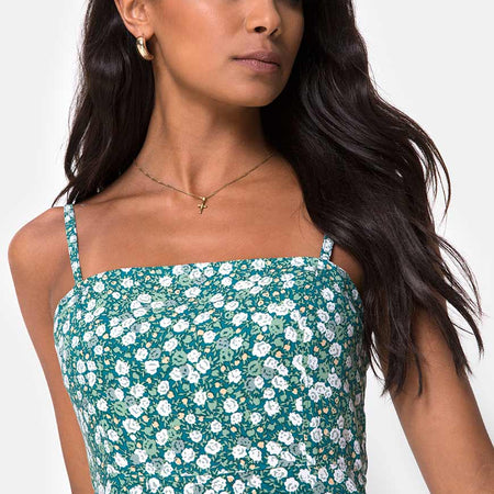 Kaoya Midi Dress in Floral Field Green