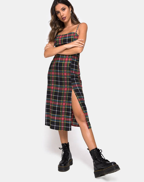 Kaoya Dress in Plaid Red Green Yellow Black