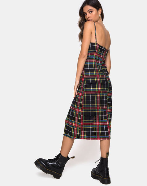 Kaoya Dress in Plaid Red Green Yellow Black