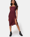 Kaoya Midi Dress in Satin Cheetah Burgundy