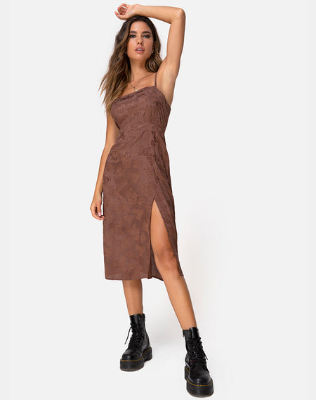 Datista Slip Dress in Satin Cheetah Burgundy