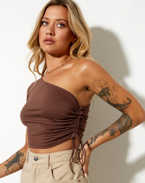 Image of Kara Crop Top in Lycra Deep Mahogany