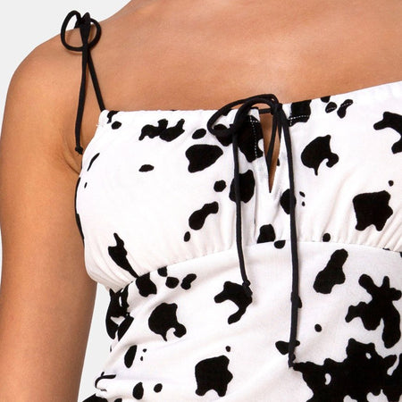 Karlia Mini Dress in Flock Dalmation Black and White