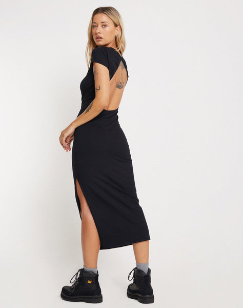 Image of Kasor Short Sleeve Maxi Dress in Black