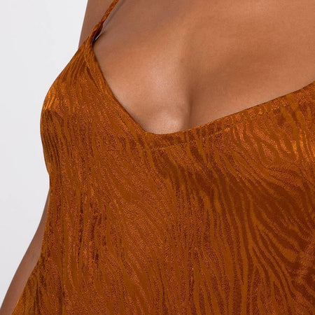 Katya Mini Dress in Satin Zebra Golden Coral