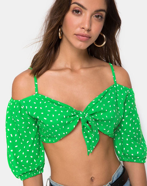 Kavon Crop Top in Green Diana Dot