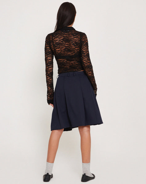 image of Kawai Button Up Top in Lace Black