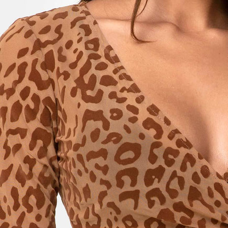 Kayak Wrap Top in Animal Flock Tan Brown