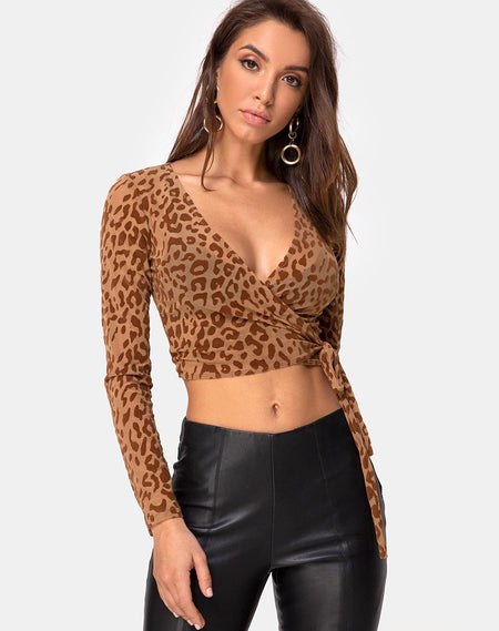 Bina Crop Top in Satin Cheetah Gold