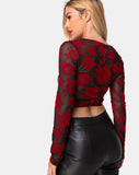 Kayak Wrap Top in Romantic Red Rose Flock