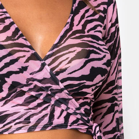 Kayak Wrap Top in Blush Zebra Mesh