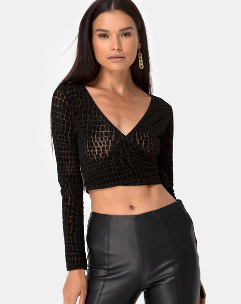 Kayak Wrap Top in Croc Flock Black