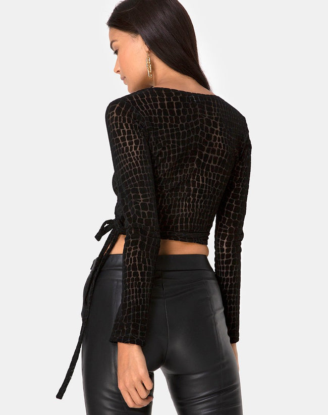 Kayak Wrap Top in Croc Flock Black