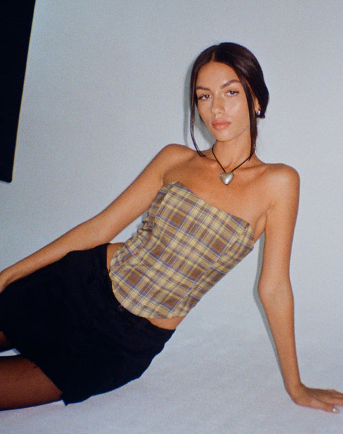 Image of Kayashi Corset Top in Blue Yellow Check