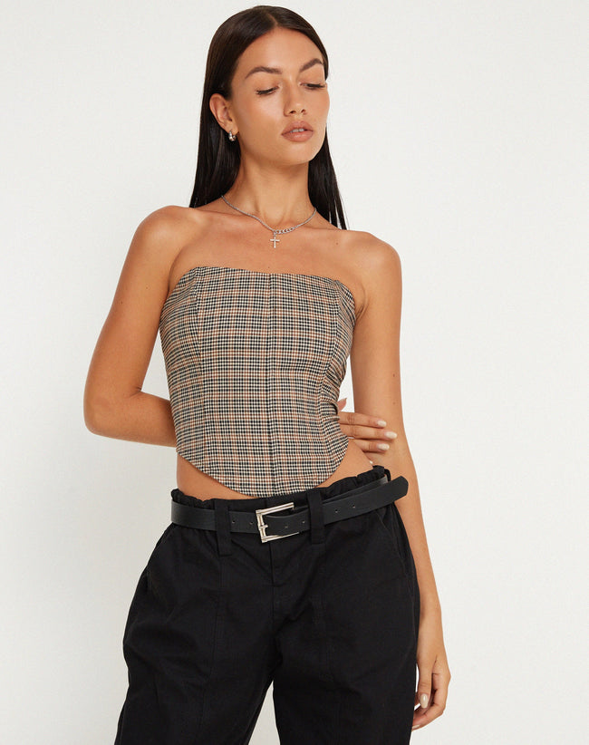 image of Kayashi Corset Top in Micro Brown Check