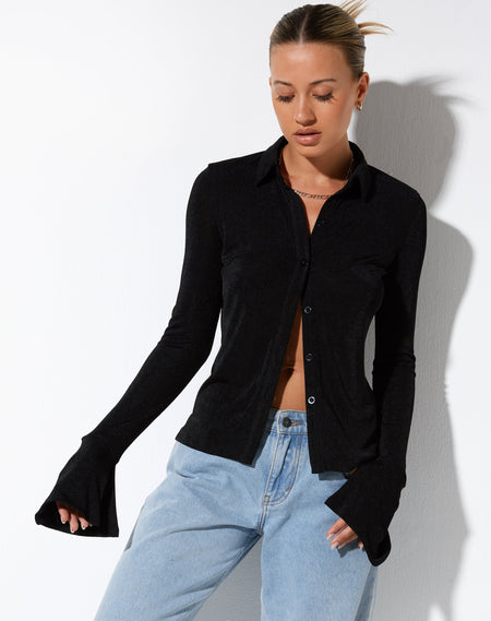 Kelly Cropped Shirt in Mesh Black