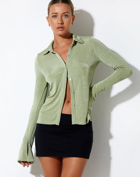 Elyse Crop Top in Linen Rami Green