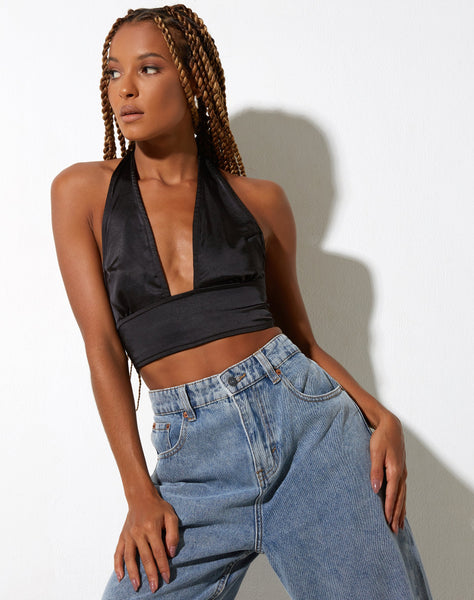 Image of Keiza Crop Top in Satin Black